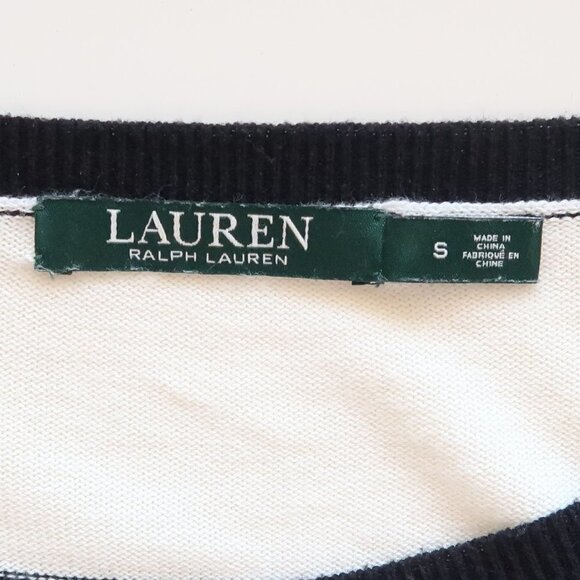 Ralph Lauren Black White Striped Knit Boat Neck Long Sleeve Sweater Pullover S - Picture 6 of 7